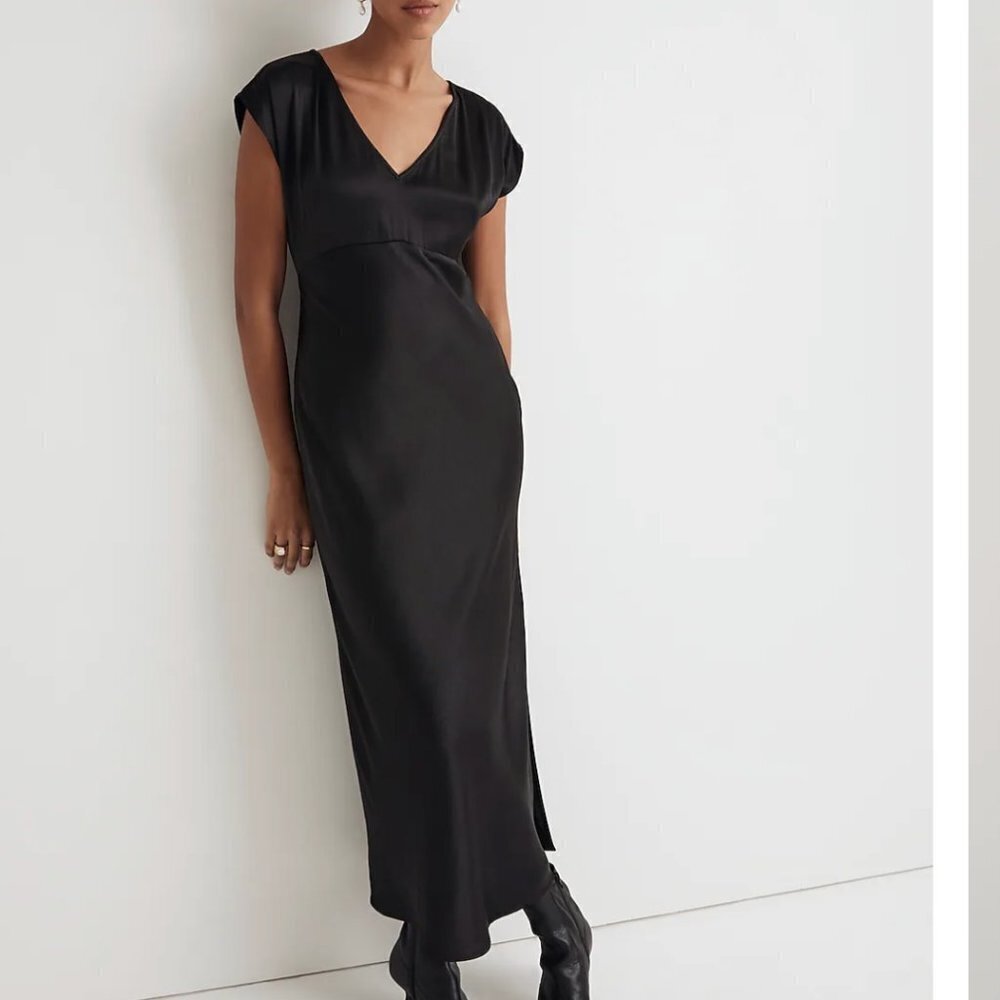 Madewell Black Satin Midi Dress